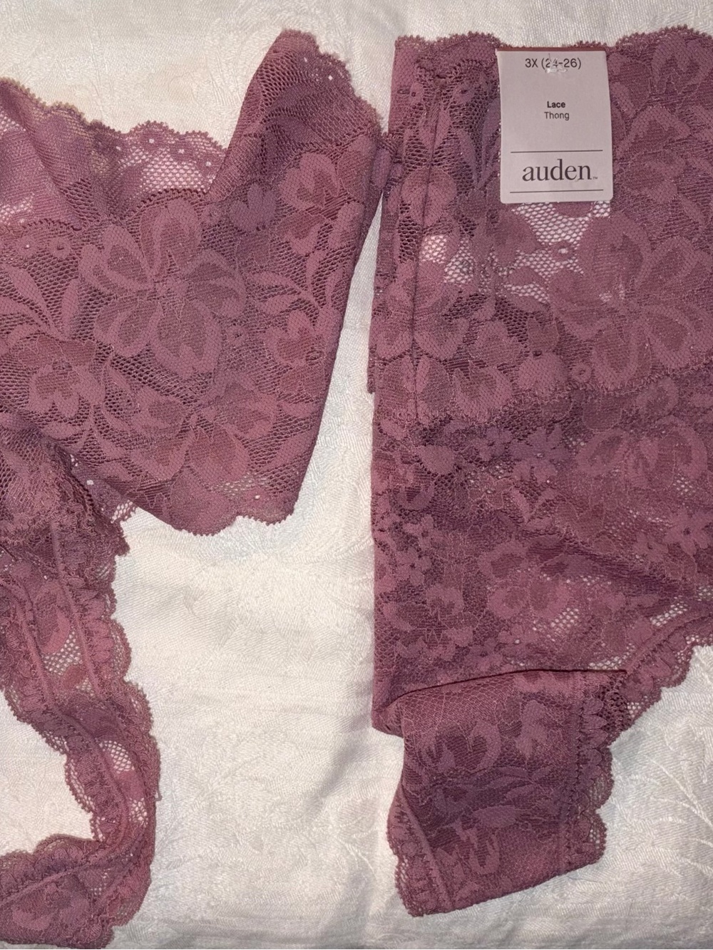 Auden Floral Lace Thongs in a Dusty Mauve